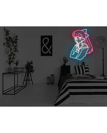Anime Pondering Girl Neon Sign