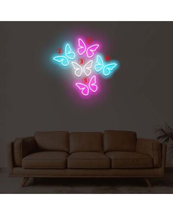 5 Butterflies On One Board Neon Sign