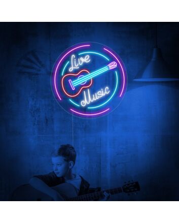 Live Music Guitar Neon Sign