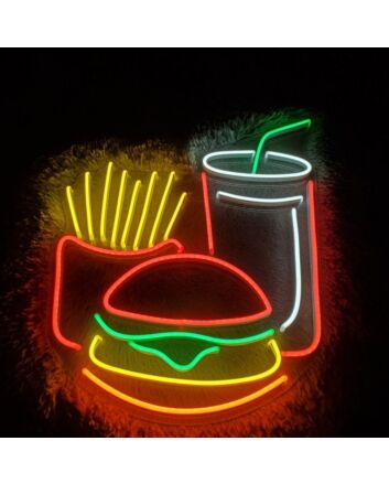 Burger Potato Chips Drink Fast Food Neon Sign