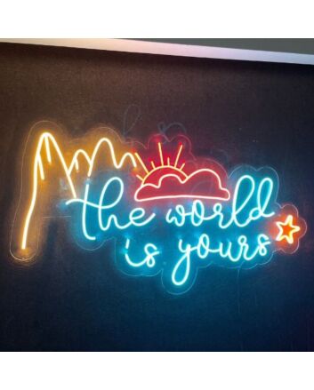 The World Is Yours with Mountain Sun Star Neon Sign