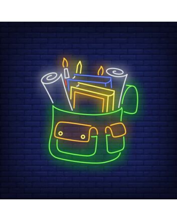 Backpack With Stationery Neon Sign