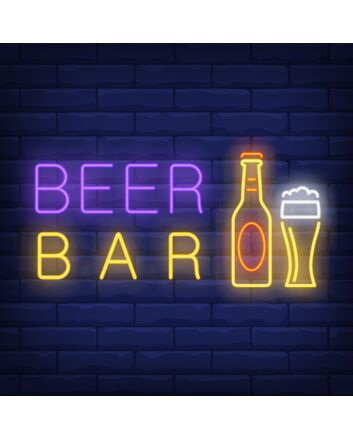 Beer and Bar with Bottle and Glass Neon