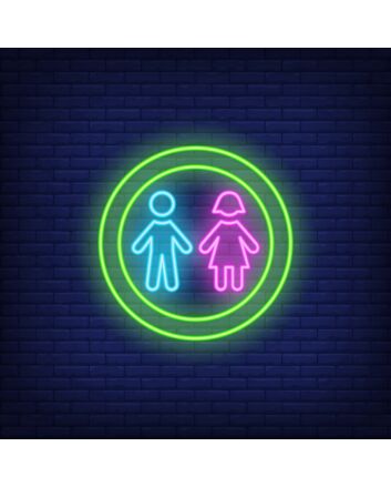 Boy and Girl Silhouettes Circle Neon Sign