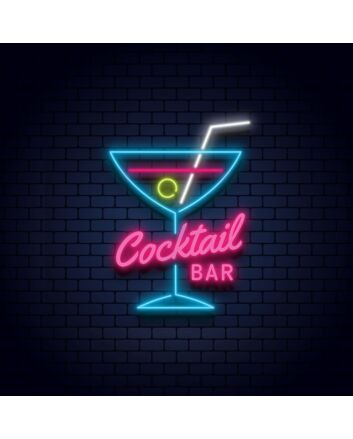 Cocktail Bar Glass and Zip Neon Sign