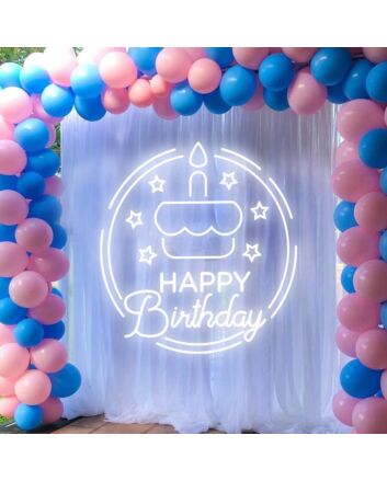 Happy Birthday Cake in Circle Neon Sign
