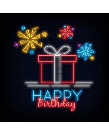 Happy Birthday with a Gift Box Neon Sign
