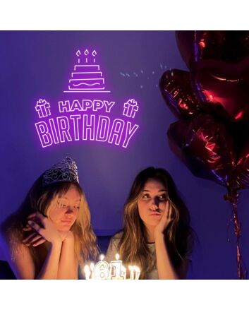 Happy Birthday with Cake Artwork Neon Sign