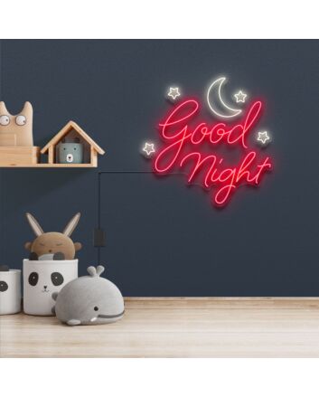 Good Night With Star Moon Neon Sign