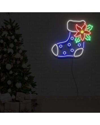 Boot Sock with Ponsettia Flower Neon Sign Lights Night Lamp Led Neon Sign Light For Home Party