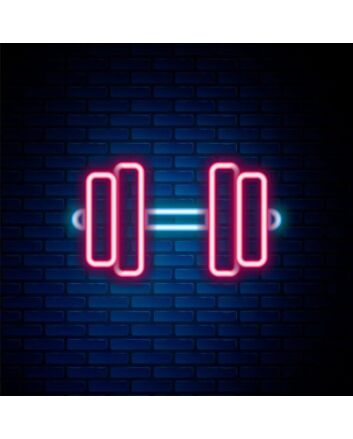 A Glowing Barbell Neon Sign Hung On The Brick Wall Background