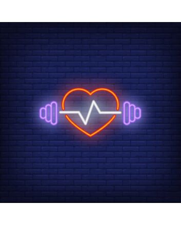 Barbell Neon Sign With Heart And Cardiogram For Gym And Fitness Room