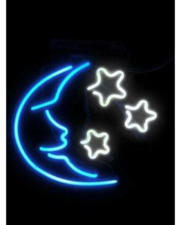 Moon Stars Neon Sign Light Decor On The Black Background