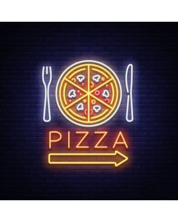 Pizza Neon Sign With A Fork And Knife