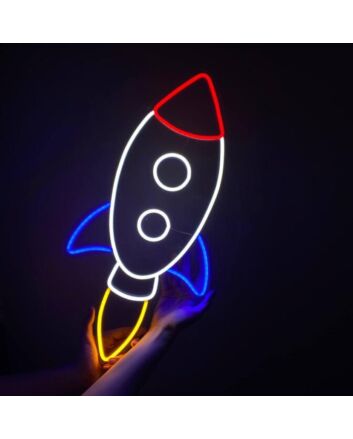 Neon Rocket Sign Wall Decor White Blue Red Yellow Neon Sign