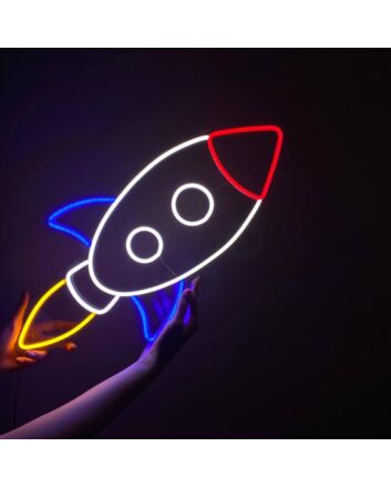 Neon Rocket Sign Wall Decor White Blue Red Yellow Neon Sign