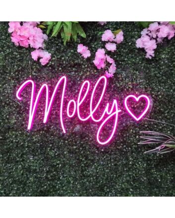 Molly Neon Name Signs Hung On Grass Wall
