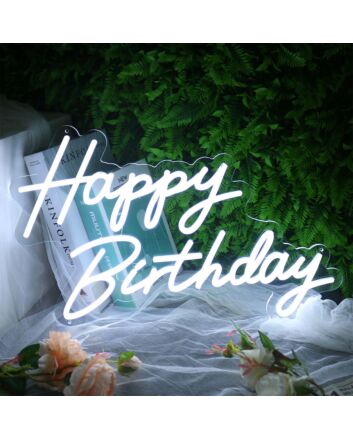 Happy Birthday White Neon LED Sign