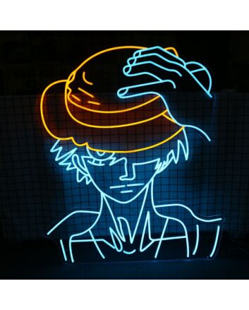 One Piece Luffy Holding Hat Neon Sign