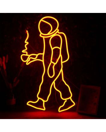 Astronaut Holding Coffee Neon Sign