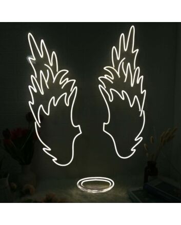 Angel Wings And Halo White Neon Sign