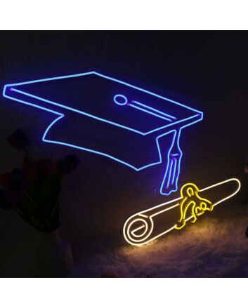 Graduation Cap With Diploma Neon Sign