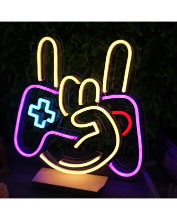Rock Gesture With Game Controller Neon Sign