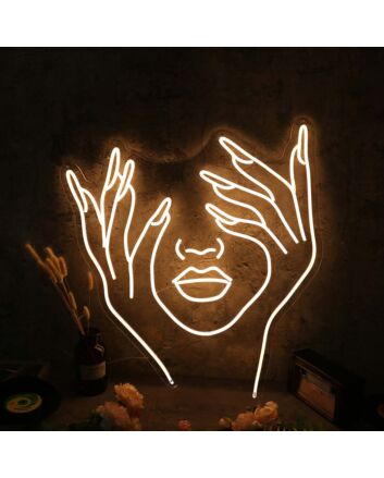 Half Face Formed By Two Beautiful Hands Neon Sign
