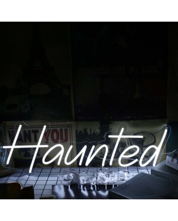 Haunted White Neon Sign