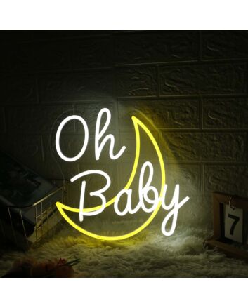 Oh Baby With Moon White Neon Sign