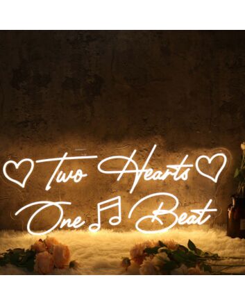Two Hearts One Beat Yellow Neon Sign