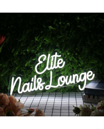 Elite Nails Lounge White Neon Sign