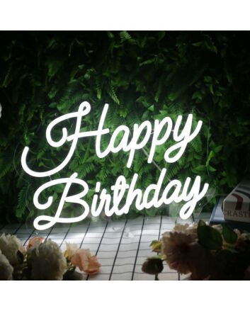 Happy Birthday White Neon Sign