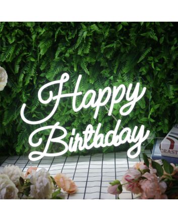 Happy Birthday White Neon Sign