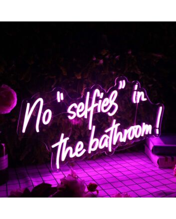 No Selfies In The Bathroom Purple Neon Sign