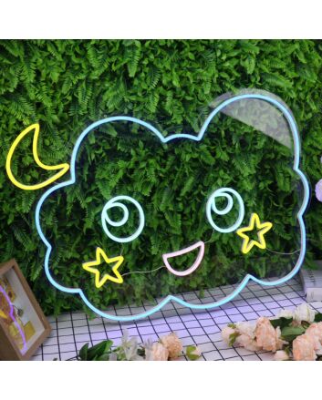 Adorable Cloud With Moon And Stars Neon Sign
