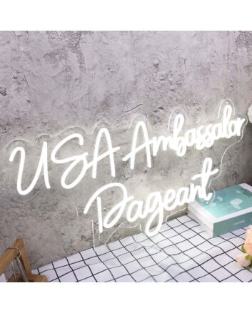 USA Ambassador Pageant White Neon Sign