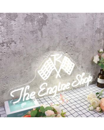 The Engine Shop White Neon Sign