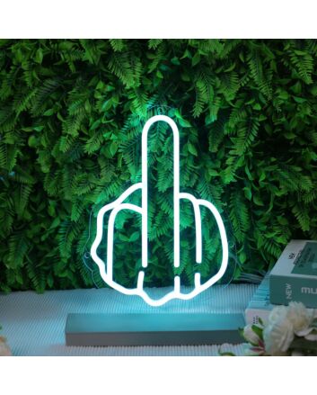 Middle Finger Blue Neon Sign