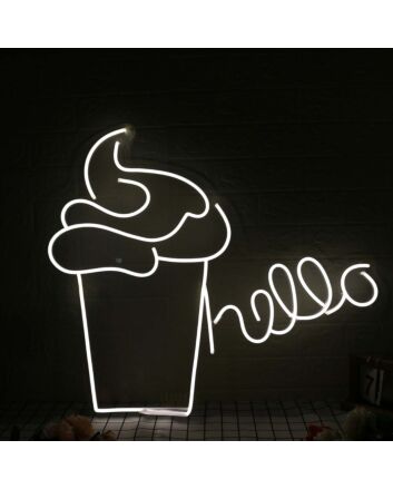 Hello With Ice Cream White Neon Sign