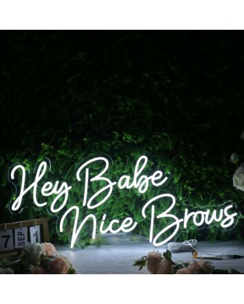Hey Babe Nice Brows White Neon Sign
