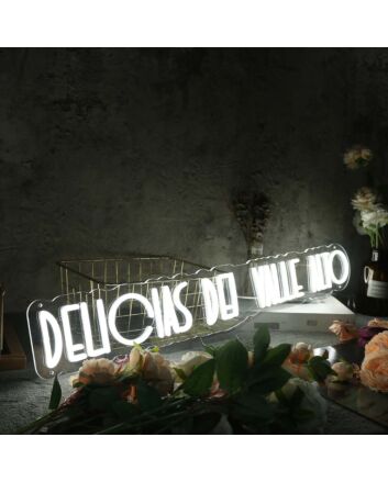 Delicias Del Valle Alto White Neon Sign
