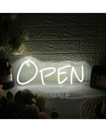 White Open Neon Sign