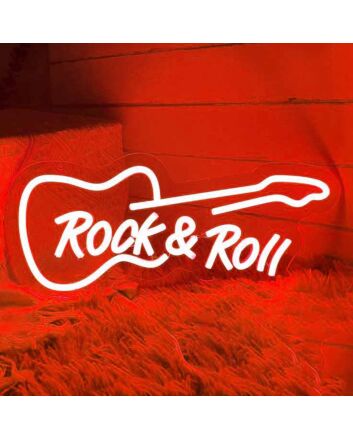 Rock & Roll Music Guitar Neon Sign