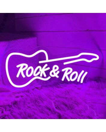 Rock &amp; Roll Music Guitar Neon Sign