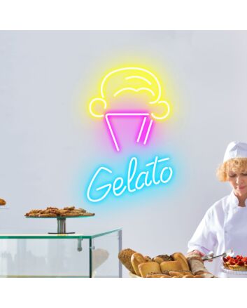Customize Gelato & Cone Playful Neon for Ice Cream Parlors