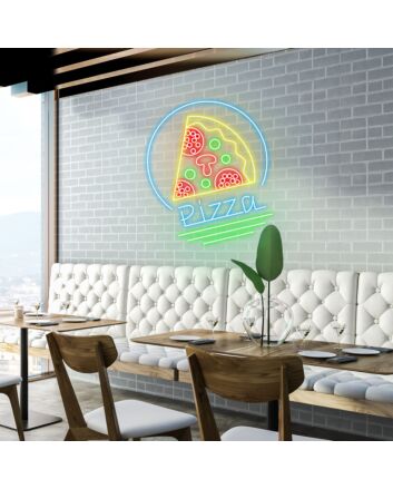 Customize Pizza Slice Circle Delight in Every Slice with Neon