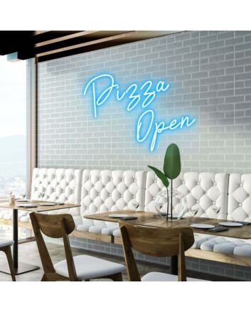 Pizza Open Welcome Pizza Lovers with Bright Neon