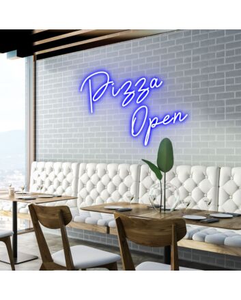 Pizza Open Welcome Pizza Lovers with Bright Neon