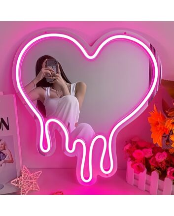 Heart-Shaped Neon Mirror Wall Decor